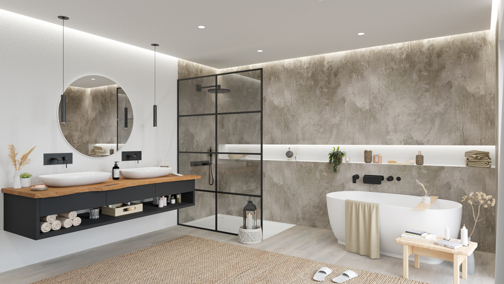 TWG SPA Nestis Nassraumplatte 0497 MT Stonehenge - 3340 IM Gypsum Marone – Bild 5