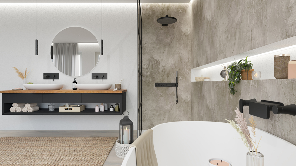 TWG SPA Nestis Nassraumplatte 0497 MT Stonehenge - 3340 IM Gypsum Marone – Bild 6