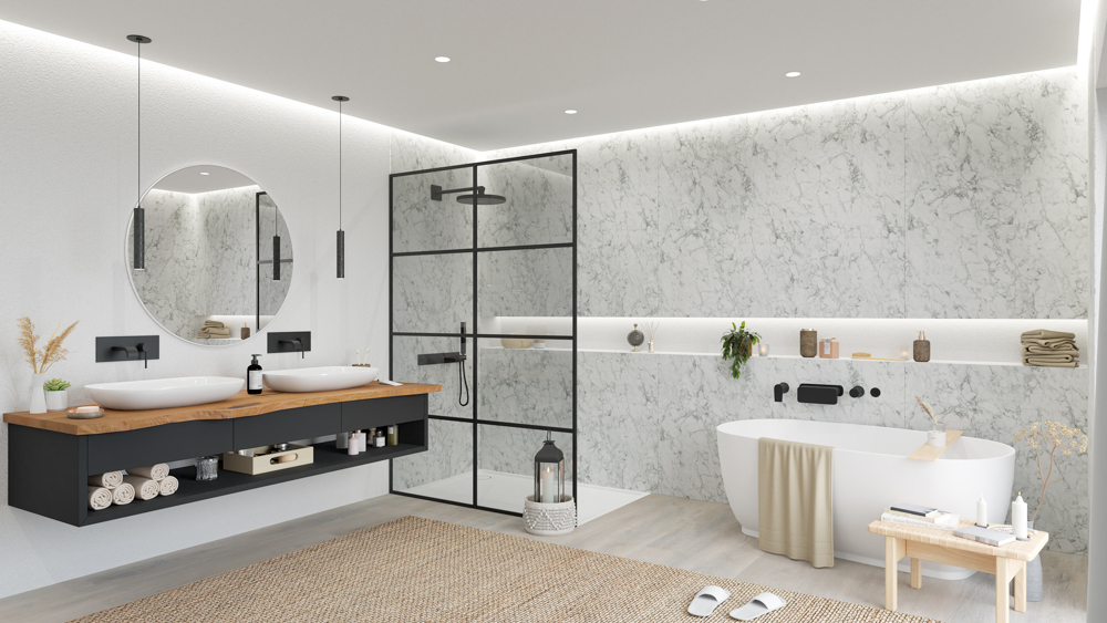 TWG SPA Nestis Nassraumplatte F 76044 ML Bellato Grau - S 63009 SM Marmor Carrara – Bild 8