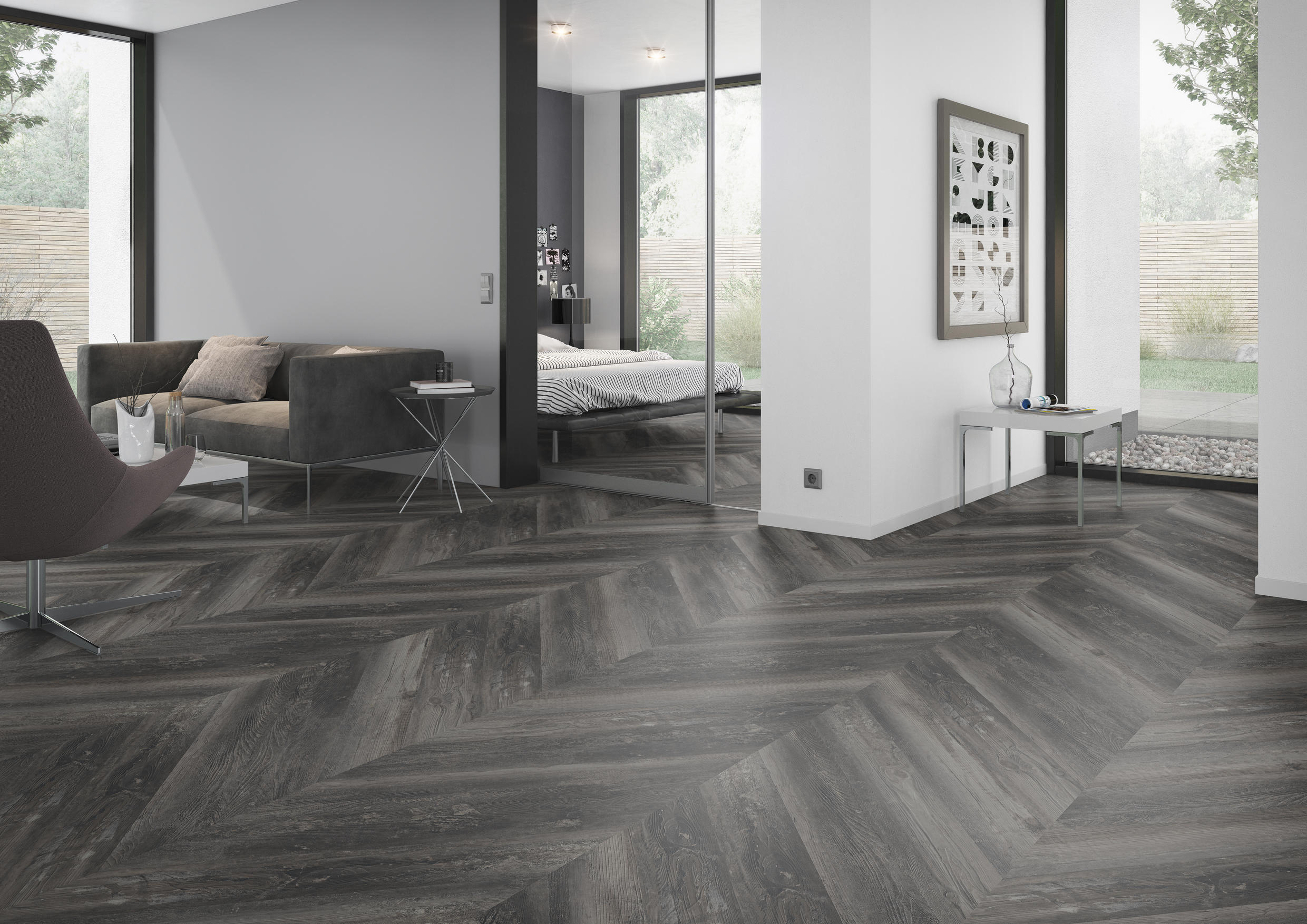 TWG Vinylboden Titan One 055 Chevron Gluedown Smoked Pine Black – Bild 4